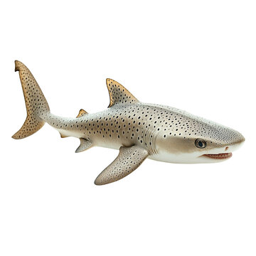 Angled view full body shot of an extremely perfect looking single Zebra Shark animal isolated on a white transparent background