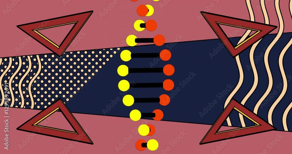 Poster animation of abstract geometric shapes with central vertical line of circles