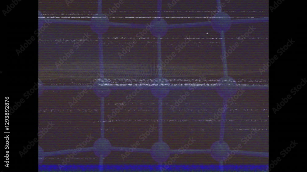 Poster animation of geometric pattern with grid and circles on glitchy digital screen