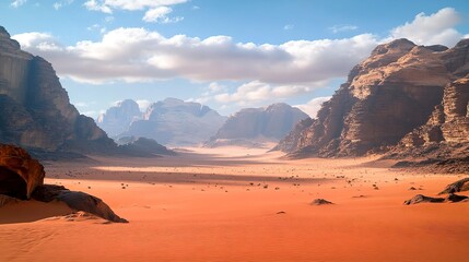 Sandy desert with large mountains on side