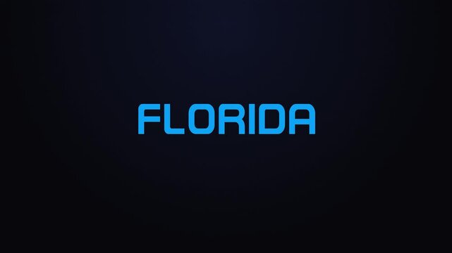 Glowing explosion FLORIDA text reveal blue and pink