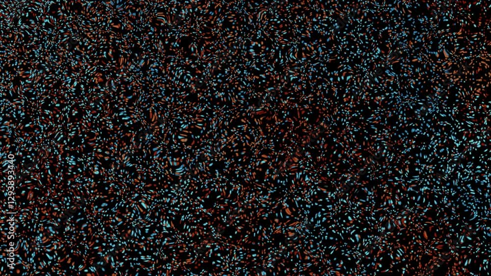 Poster abstract organic particle movement: dynamic flow of colored particles on a dark background, subtle m