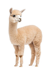Fototapeta premium An adorable alpaca posing, isolated on white background