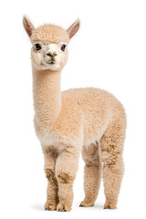 Fototapeta premium An adorable alpaca posing, isolated on white background