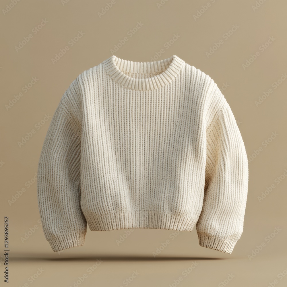 Poster soft cream ribbed sweater 3d render with smooth texture on display