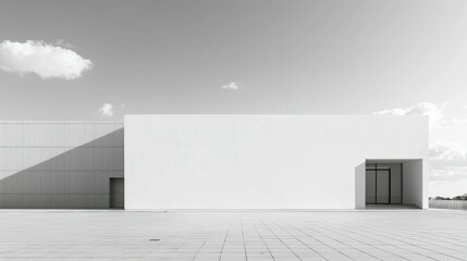 Obraz premium Minimalist Modern Architecture with White Facade and Clear Sky