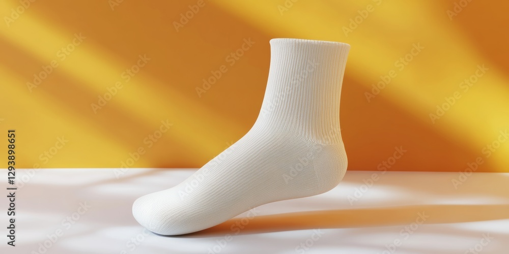 Poster minimalist 3d rendering of a smooth white sock on a yellow background