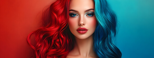 Fototapeta premium A beautiful woman with colorful hair poses for the camera 