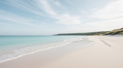 Obraz premium Serene Coastal Scene White Sand Beach and Turquoise Water Under a Partly Cloudy Sky