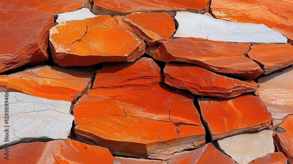Poster vibrant red and orange natural stone tiles with intricate patterns and textures