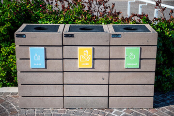 Recycling Bins for Glass, Mixed, and Organic Waste