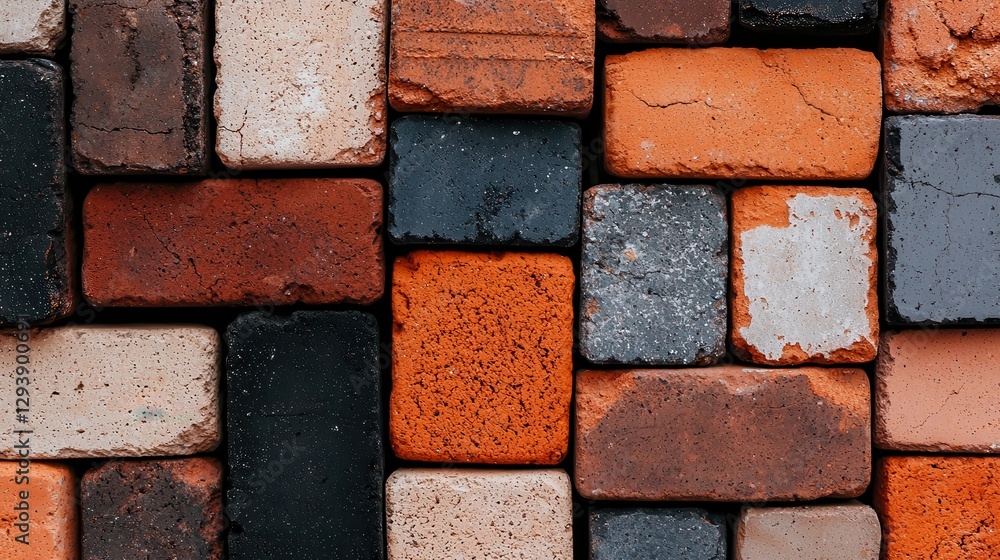 Poster textured wall of vintage bricks in various colors creating an artistic background design