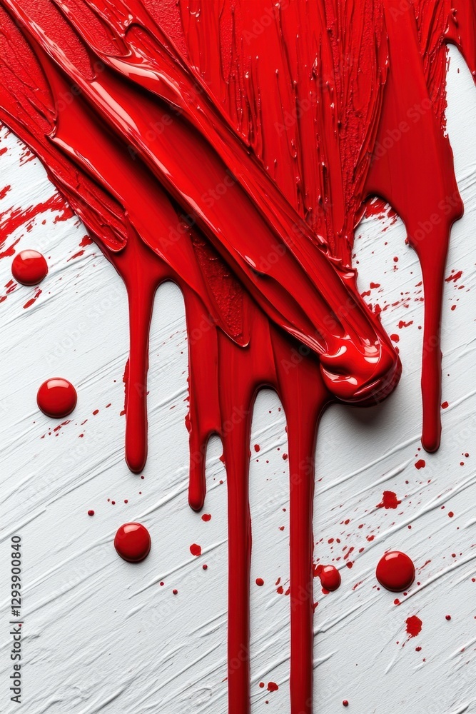 Aufkleber viscous crimson paint flowing down a textured white surface creating an abstract design with bold co