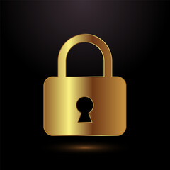 Lock icon design illustration. Security sign symbol, padlock icon, gold color style
