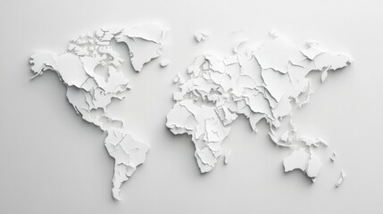 White three dimensional world map displayed on a flat surface