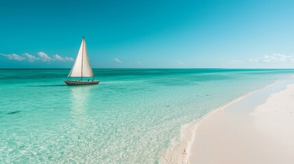 Obraz premium Tranquil Seascape with Sailboat on Calm Turquoise Waters