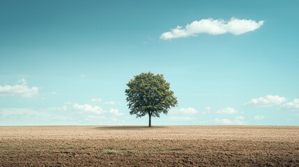 Obraz premium Solitary Tree Under Bright Blue Sky on Open Landscape