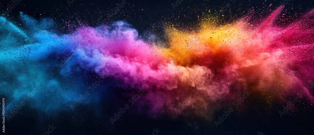 Poster vibrant explosion of colorful powder paint creating a dynamic and artistic display against a dark ba