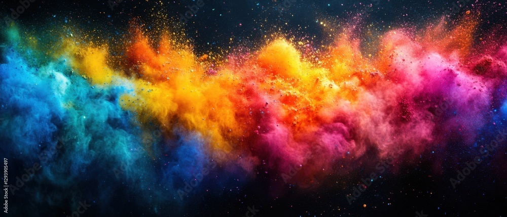 Poster vibrant explosion of colorful powder against a dark background creating an abstract and artistic dis