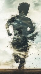 Fototapeta premium Runner in a dynamic motion with abstract background.