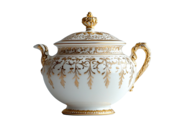 White Sugar Bowl with Polished Finish and Secure Lid: Isolated on Transparent Background