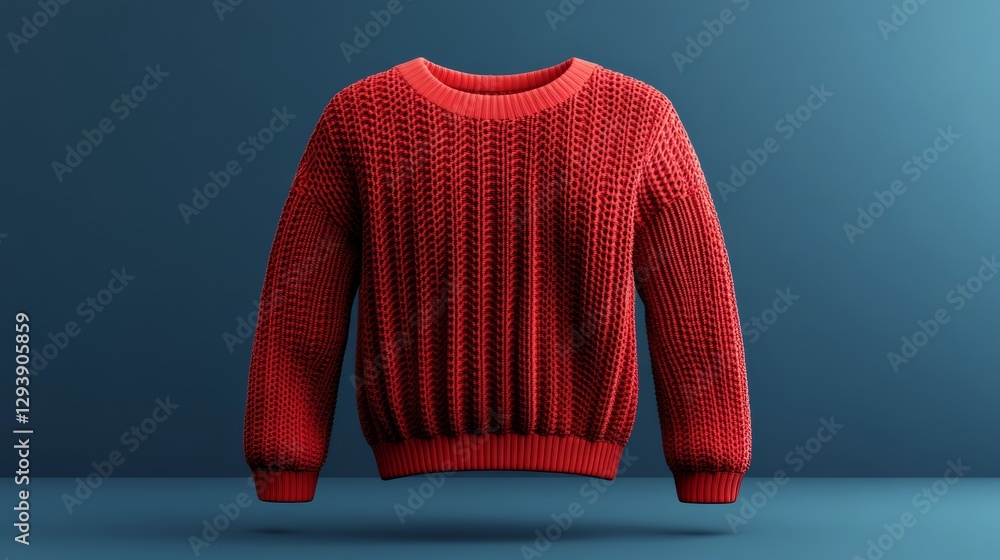 Poster 3d icon of red sweater with simple design on isolated background