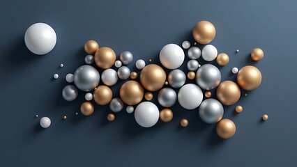 Abstract Spheres Composition Metallic Accents Golden and Silver Orbs Decorative Arrangement on Backdrop