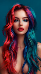 Obraz premium A beautiful woman with colorful hair poses for the camera 