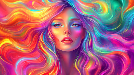 Fototapeta premium A beautiful woman with colorful hair poses for the camera 