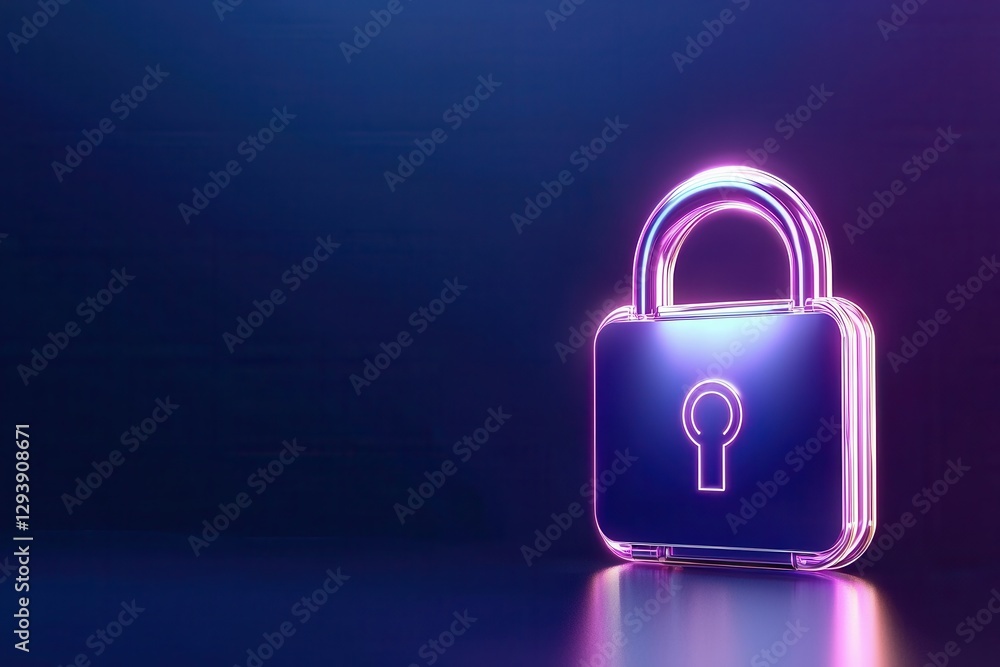 Poster a modern, illuminated lock icon set against a gradient dark background, symbolizing security and dig