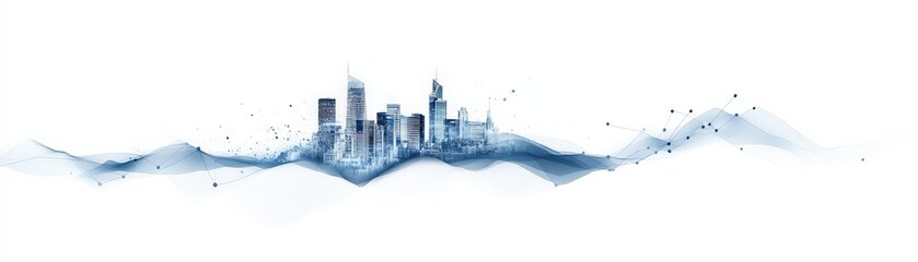 Futuristic Cityscape with Skyscrapers and Abstract Digital Landscape