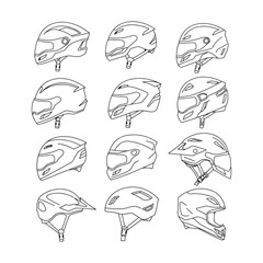 motor cyclist bike rider safety protection helmet icon set vector design illustrations