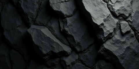 Dark Grey Stone Wall Texture Abstract Background of Irregular Shapes and Shadows