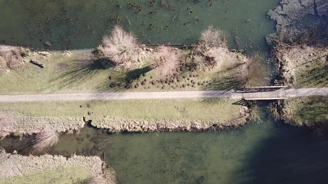 Un chemin dans un parc en hivers.