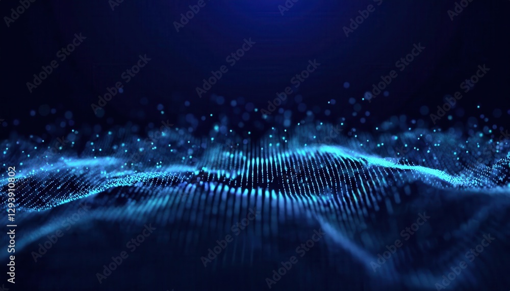 Aufkleber dynamic digital wave of glowing blue particles in dark futuristic space, abstract technology backgro