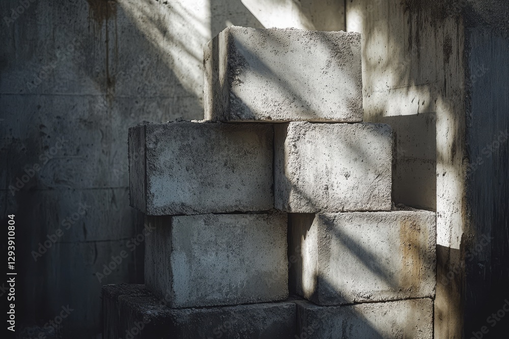 Poster stacked concrete blocks with shadows and light