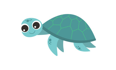 Sea turtle cartoon cute animal design ocean. Flat hand drawn vector illustration isolated on white background. Ocean wildlife. Cartoon sea animal.