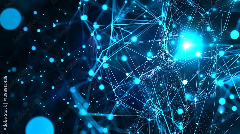 Aufkleber abstract blue network of connected dots and lines representing digital technology