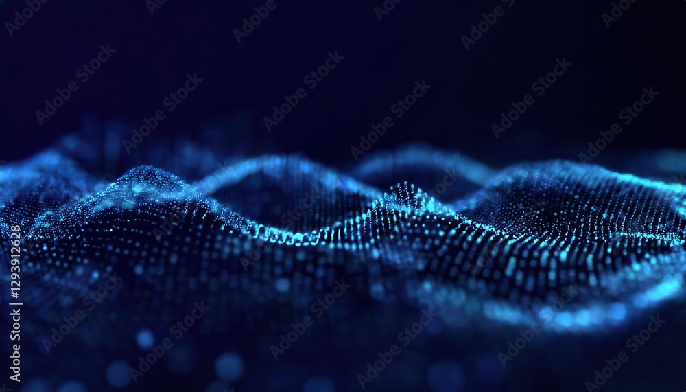 Fototapete dynamic digital wave of glowing blue particles in dark futuristic space, abstract technology backgro