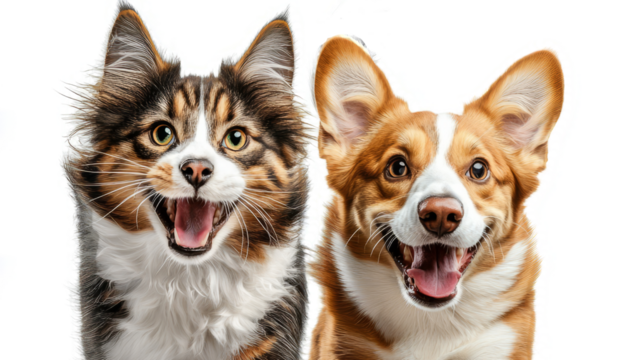 happy, running cat and dog	
