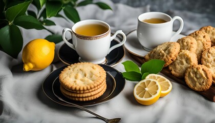Tea and cookies with lemons