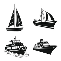 Commercial and Passenger Ship Icons Water Transport