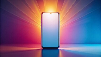 Flat Rays Illuminate Blank Smartphone Screen: Mobile Phone Mockup Isolated on Background