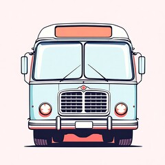 Retro City Bus Cartoon Style Illustration of Public Transportation with Flat Design and Bold Colors