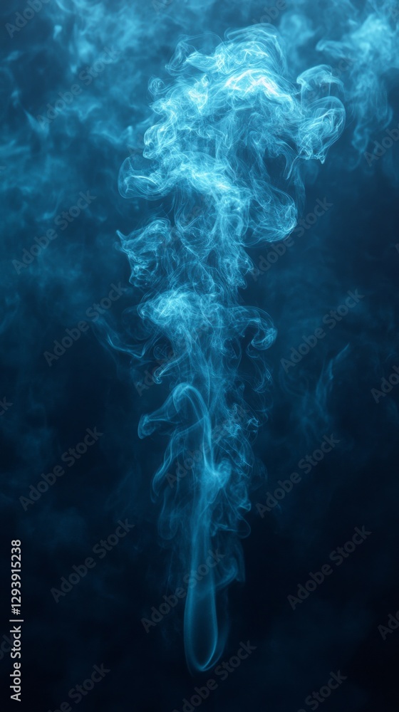 Poster swirling clouds of blue smoke create a mesmerizing display, intertwining and dancing gracefully in a