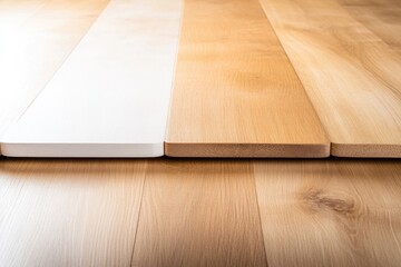 Natural wood flooring samples showcase diverse colors and textur