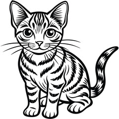 Obraz premium Cute cat vector art illustration black and white silhouette
