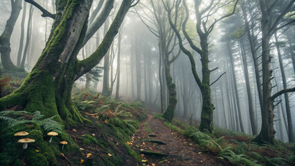 Obraz premium misty morning in the forest