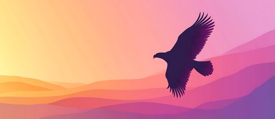 Obraz premium Eagle Wildlife Elegant Soaring Eagle Silhouette - Gradient Sky Vector Art 