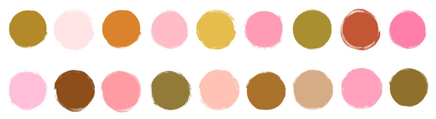 Vector painted round shapes in neutral earthy brown, mustard and pink colors, abstract modern graphic design circle elements